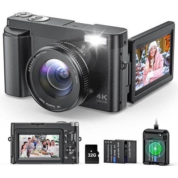 4K Digital Camera with Flip Screen and 16X Zoom