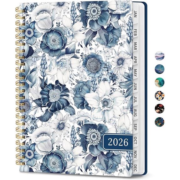 2026 Monthly & Weekly Planner Blue Floral Hardcover