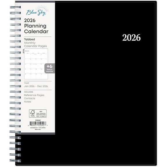 Blue Sky 2026 Monthly Planner Calendar with Tabs