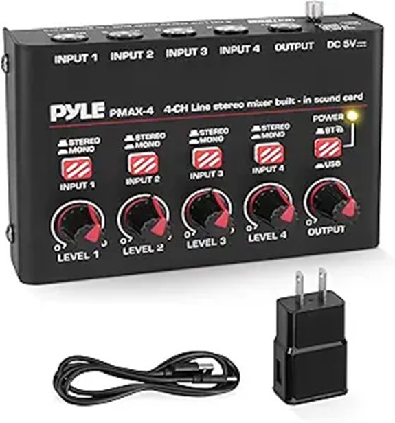 Pyle 4-Channel Bluetooth Line Mixer with USB-C