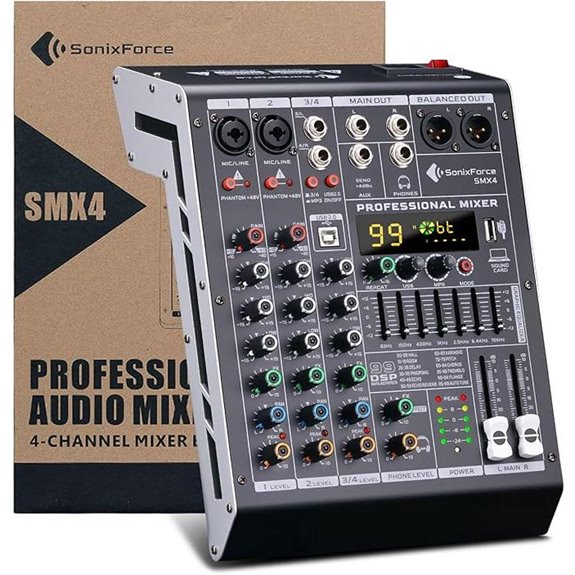 4 Channel Audio Mixer with Phantom Power