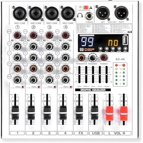 4-Channel Audio Mixer with Effects and USB Recording
