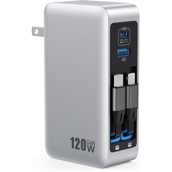120W USB-C Charger with Retractable Cables and PD 65W