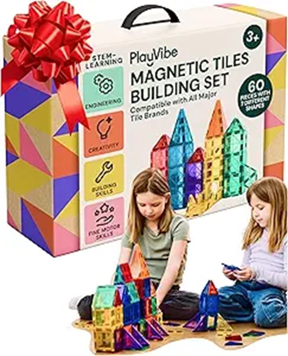 PLAYVIBE 60-Piece Magnetic Building Tiles Set