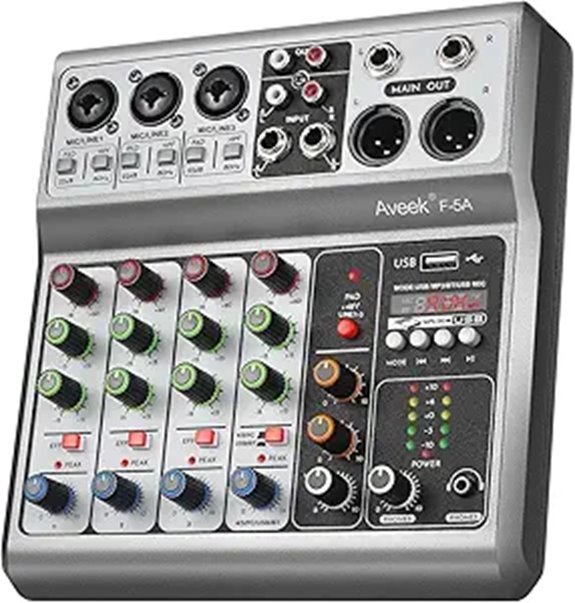 Aveek 5-Channel Audio Mixer with USB Bluetooth Echo
