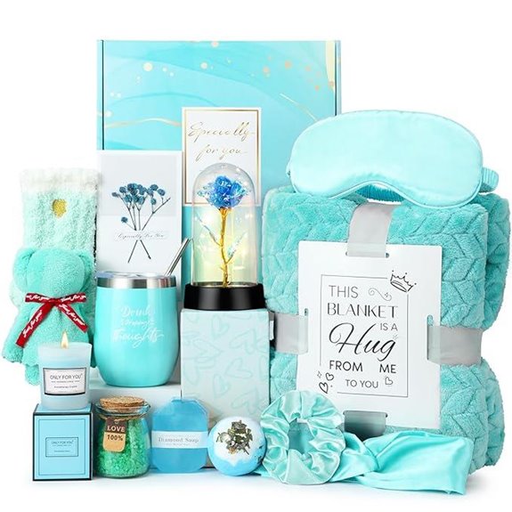 Spa Gift Basket for Women with Rose Flower & Blanket