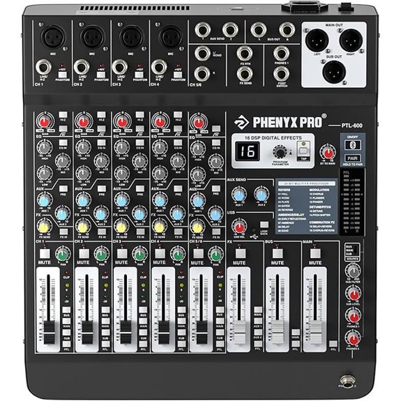 Phenyx Pro 6-Channel DJ Audio Mixer with Bluetooth