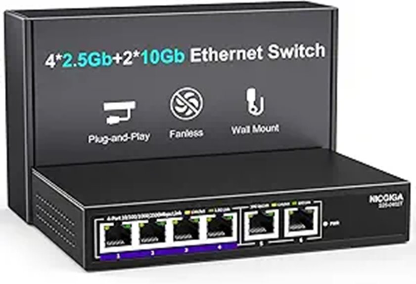 NICGIGA 6-Port 10Gbps Ethernet Switch with Mounting Options